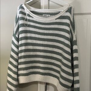 Hollister Green and White Striped Knit sweater